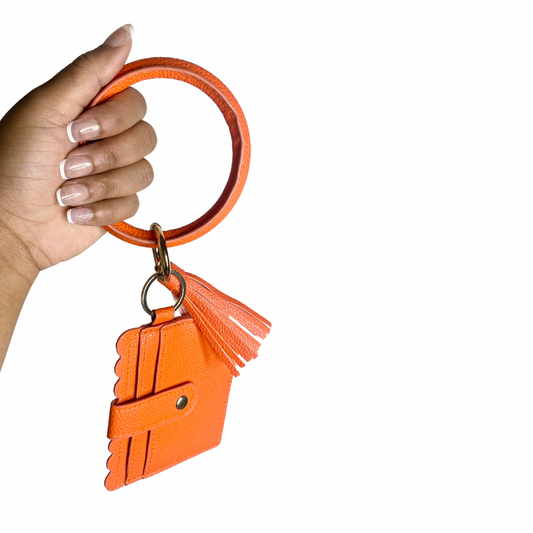 Wristlet Keychain Bracelet & ID & Debit Card Holder Orange